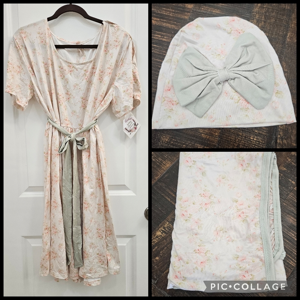 Sage Floral Nursing Gown Set
